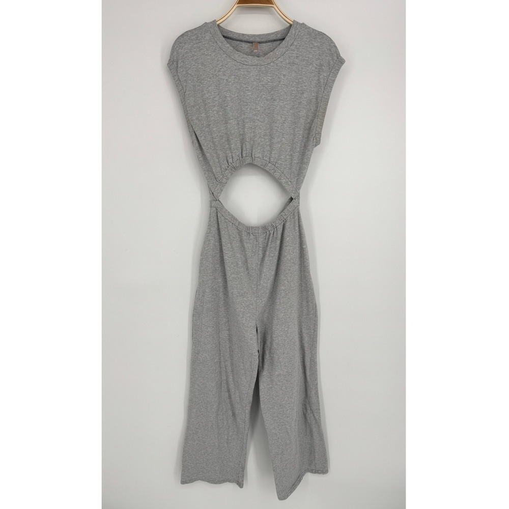 Free People Movement Hot Shot Interval Cut Out Jumpsuit Medium Grey Athleisure - Picture 3 of 12